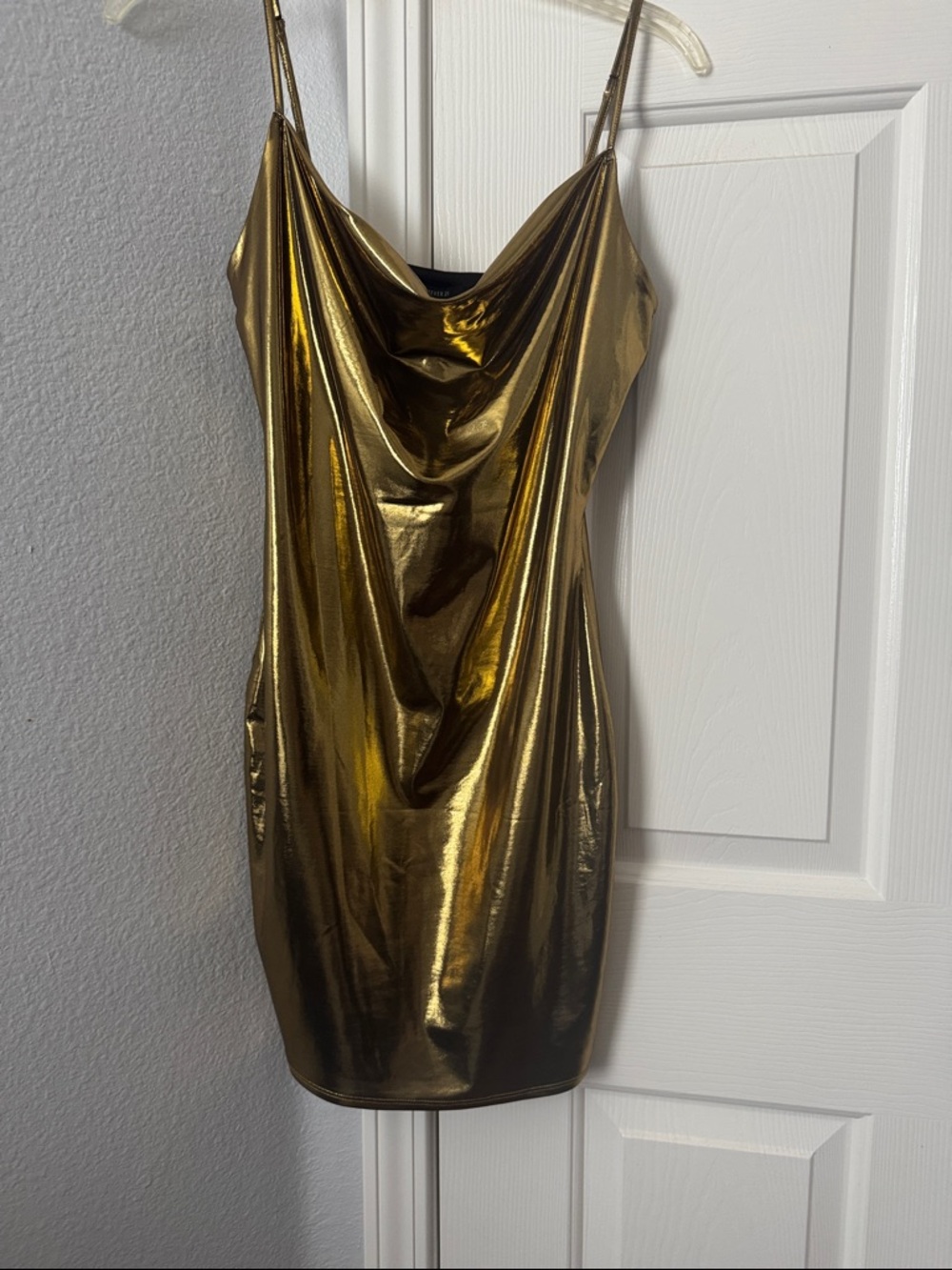 Forever 21 Metallic Gold Cowl Slip Mini Dress